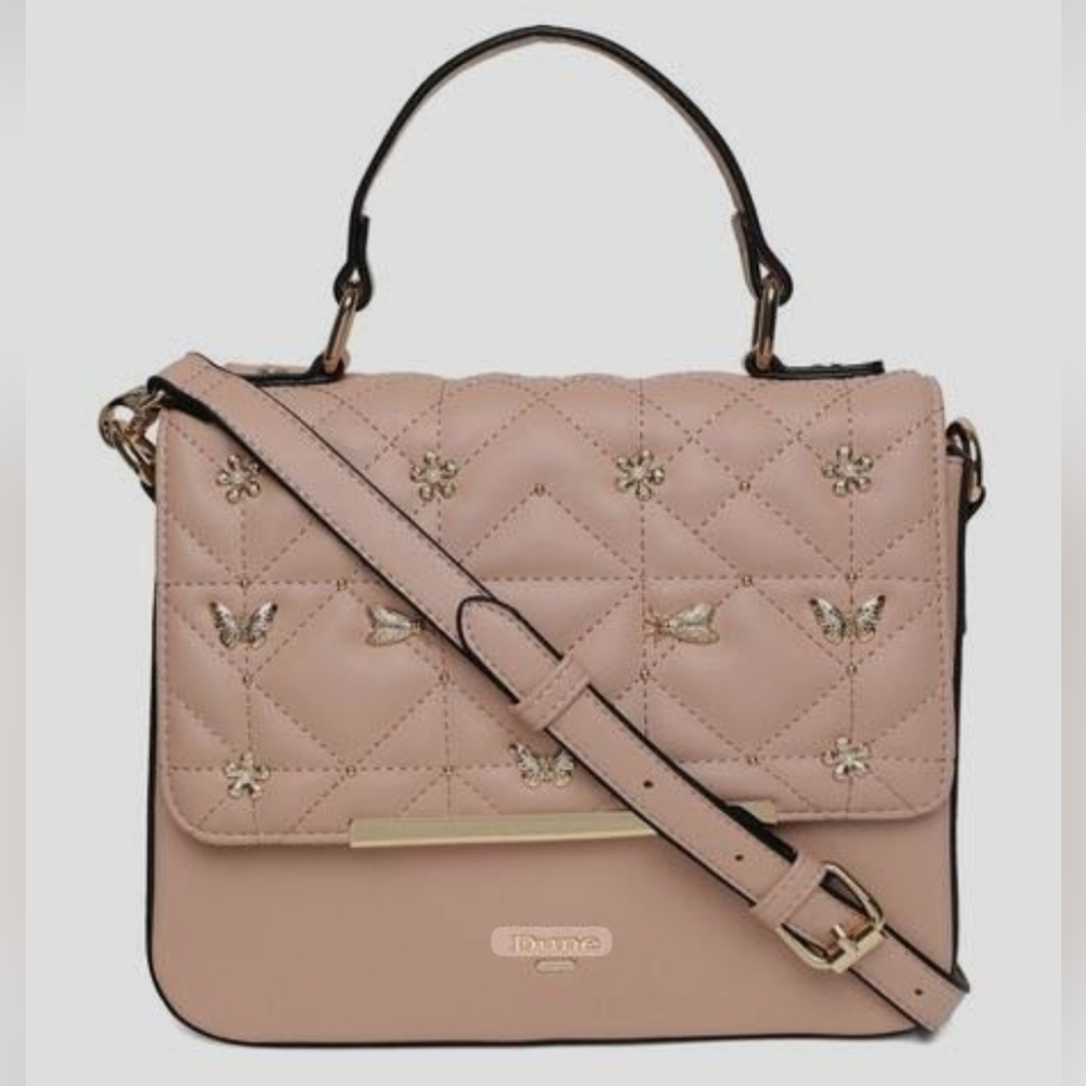 Dune London Blush Pink Quilted Leather Crossbody Bag with Gold Hardware